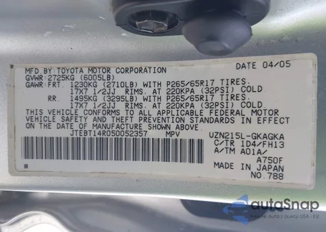 2005 Toyota 4Runner Sr5 Sport V8 from USA, damaged, VIN JTEBT14R050052357